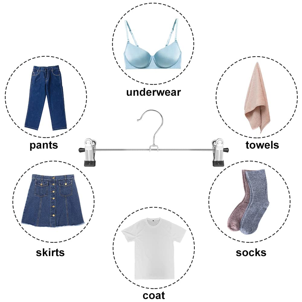 NORTHERN BROTHERS - Paquete de 50 Perchas para Falda con Clips, Perchas para Falda para Mujer, Ahorro de Espacio para Pantalones, Pantalones Cortos, Chamarra, Jeans, Ropa Ajustable para Hombres y