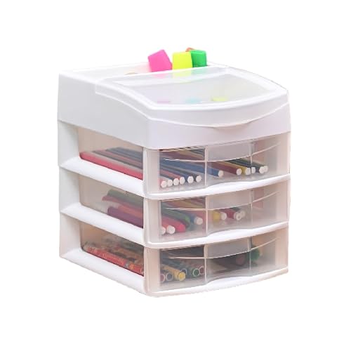 Italhome Cajonera De Plástico, Mini Organizador De Escritorio Multiusos Con 3 Cajones Transparentes Sesia