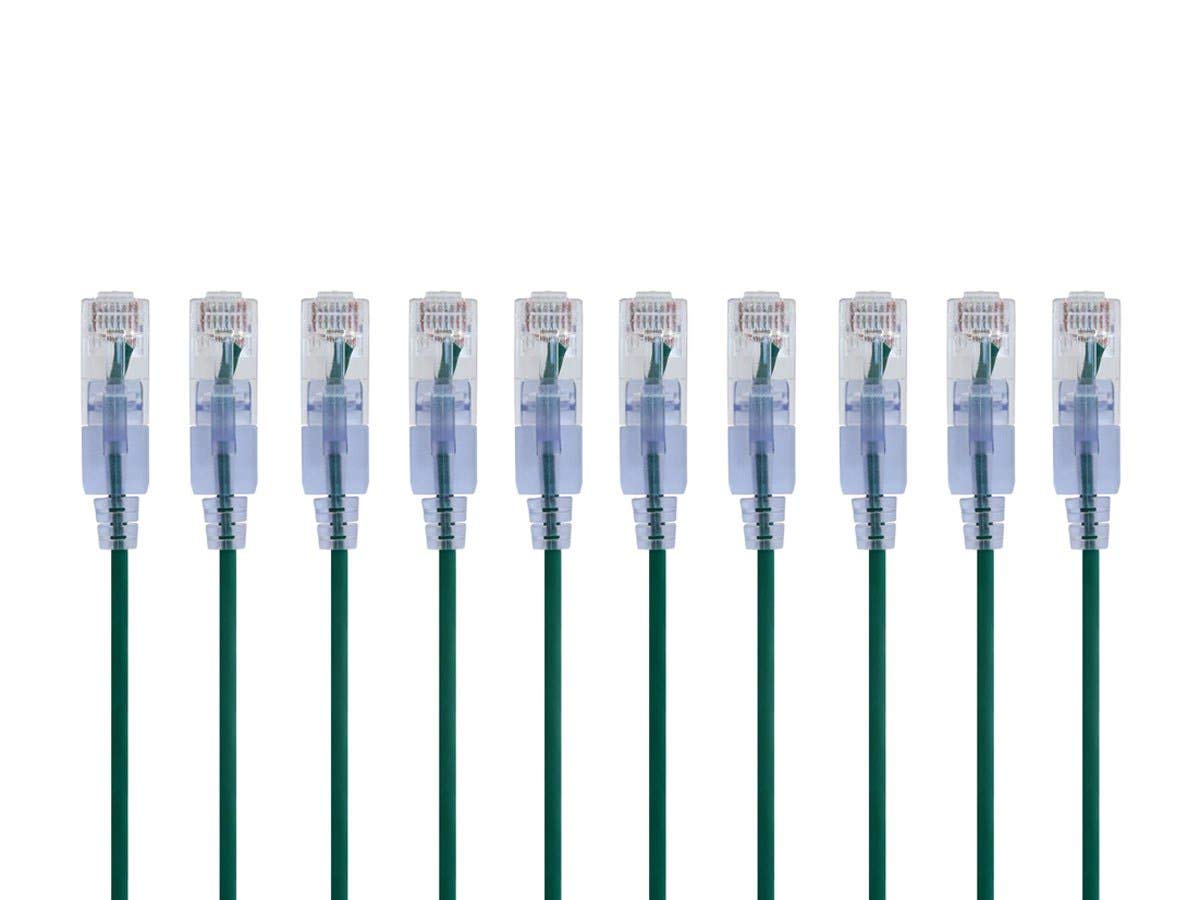 Monoprice SlimRun Cable de Conexión Ethernet Cat6A, 10 Gbit/s - Verde - 0.5 Feet - Paquete de 10