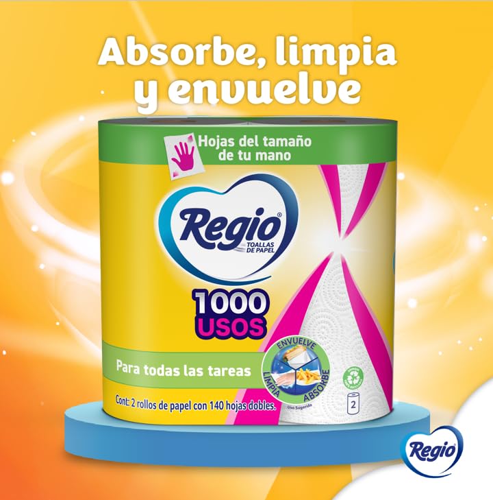 Regio Toalla de Papel 1000 Usos 12 Rollos De 140 hojas dobles c/u