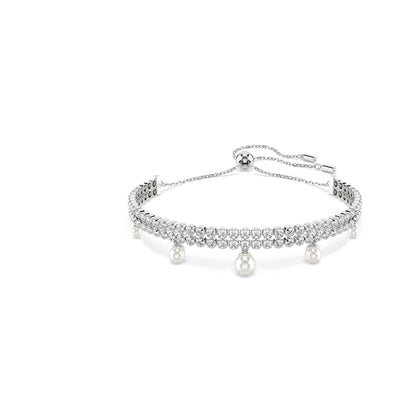 Swarovski Pulsera ariana grande x, perla de cristal, talla redonda, blanca, baño de rodio