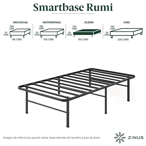 Zinus Rumi | Base de Cama Queen de Acero de Fácil Armado Que Soporta Cualquier Tipo de Colchón | Montaje de 20 Minutos | Garantía de 5 años