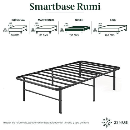 Zinus Rumi | Base de Cama Queen de Acero de Fácil Armado Que Soporta Cualquier Tipo de Colchón | Montaje de 20 Minutos | Garantía de 5 años