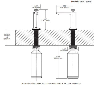 Moen S3946BLS Dispensador de jabón y loción para fregadero de cocina de transición con botella recargable, Moderno, 3.69x11.75x5.88, Oro cepillado