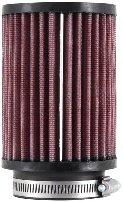 K&N RD-0710 Universal Clamp-On Air Filter: Round Straight; 2.5 in (64 mm) Flange ID; 5 in (127 mm) Height; 3.5 in (89 mm) Base; 3.5 in (89 mm) Top
