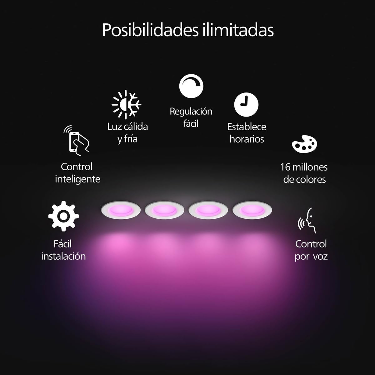 Philips Hue 4 Empotrados Inteligentes -Luz Multicolor