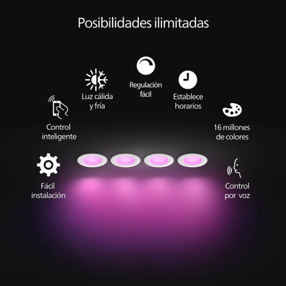 Philips Hue 4 Empotrados Inteligentes -Luz Multicolor