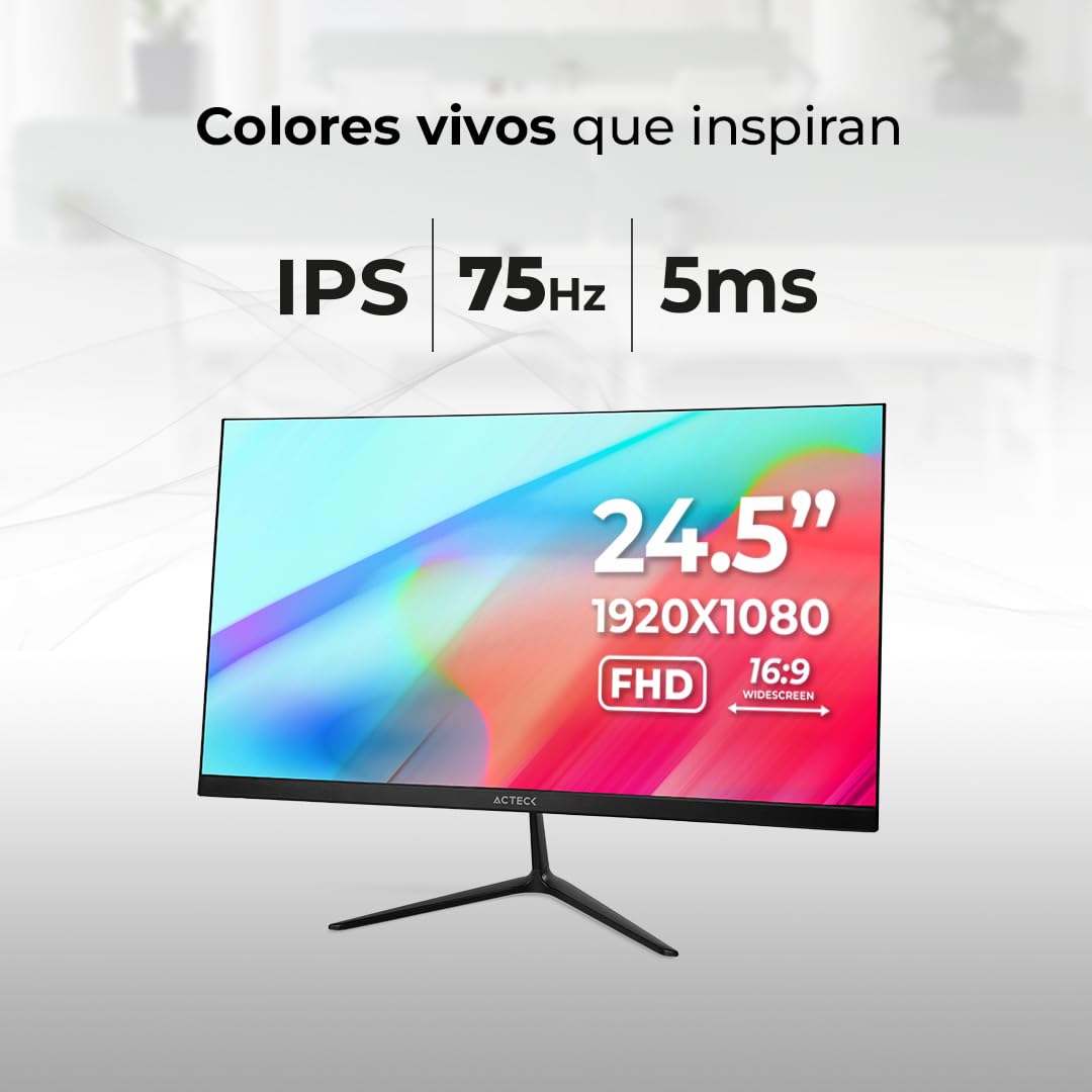 Acteck Monitor 24.5 Captive Vivid SP245 5ms 75Hz Full HD IPS LED Altavoces Integrados HDMI AC-943178