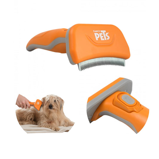 Fancy Pets Deslanador Curvo para Perros Med, Cuchilla Metálica Fina, Ergonómico para Pelo Medio y Largo, Eliminación Suave de Pelo Muerto y Prevención de Nudos, 15.5 cm