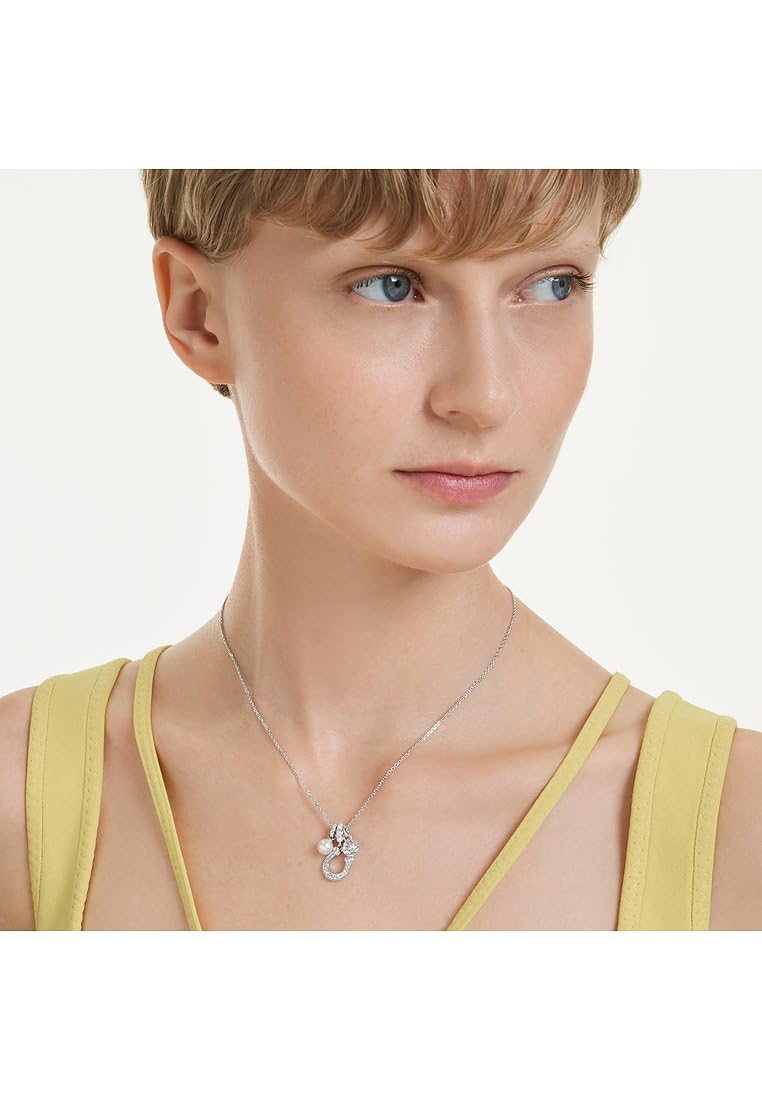 Colgante Symbolica, Crystal Pearl, Talla redonda, Pavé, Herradura, Blanco, Acabado en rodio