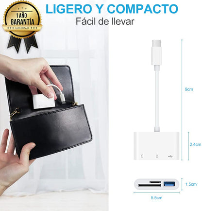 3 en 1 Lector de Tarjetas USB C a SD, Lector de Tarjetas de Memoria Micro SD, Lector de Tarjetas SD/Micro SD/USB 3 en 1 Tipo C Kit Conexión de Cámara USB 3 en 1