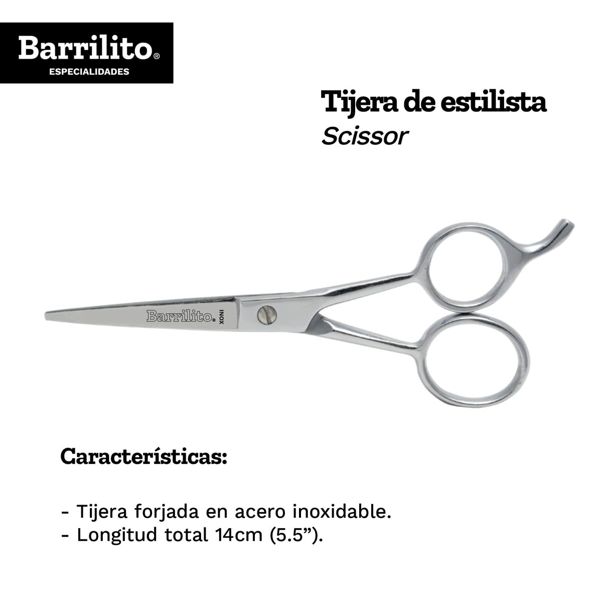 Barrilito Tijera Forjada Acero Inoxidable para Estilista 5.5" 14cm