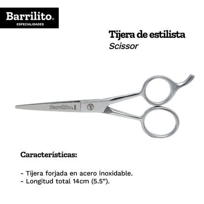 Barrilito Tijera Forjada Acero Inoxidable para Estilista 5.5" 14cm
