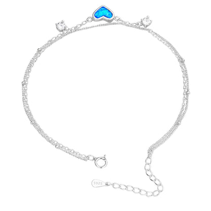 XYPHIELLE Tobillera de Corazón en Plata 925 para Mujer, Pulsera de Tobillo Ajustable con Dije, Joyería de Verano para Playa y Viajes, Regalo Romántico