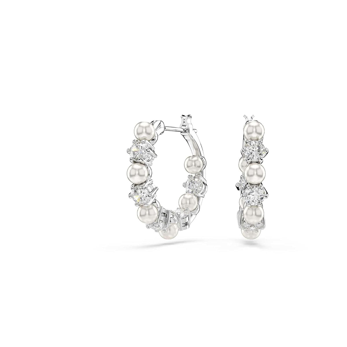 Swarovski Aretes Matrix, Perla de cristal, Talla redonda, Blancos, Baño de rodio