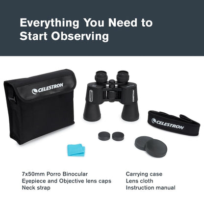 Celestron - Cometron 7x50 - Prismáticos de astronomía para Principiantes - Lentes Objetivos Grandes de 50 mm - Amplio Campo de visión 7 aumentos