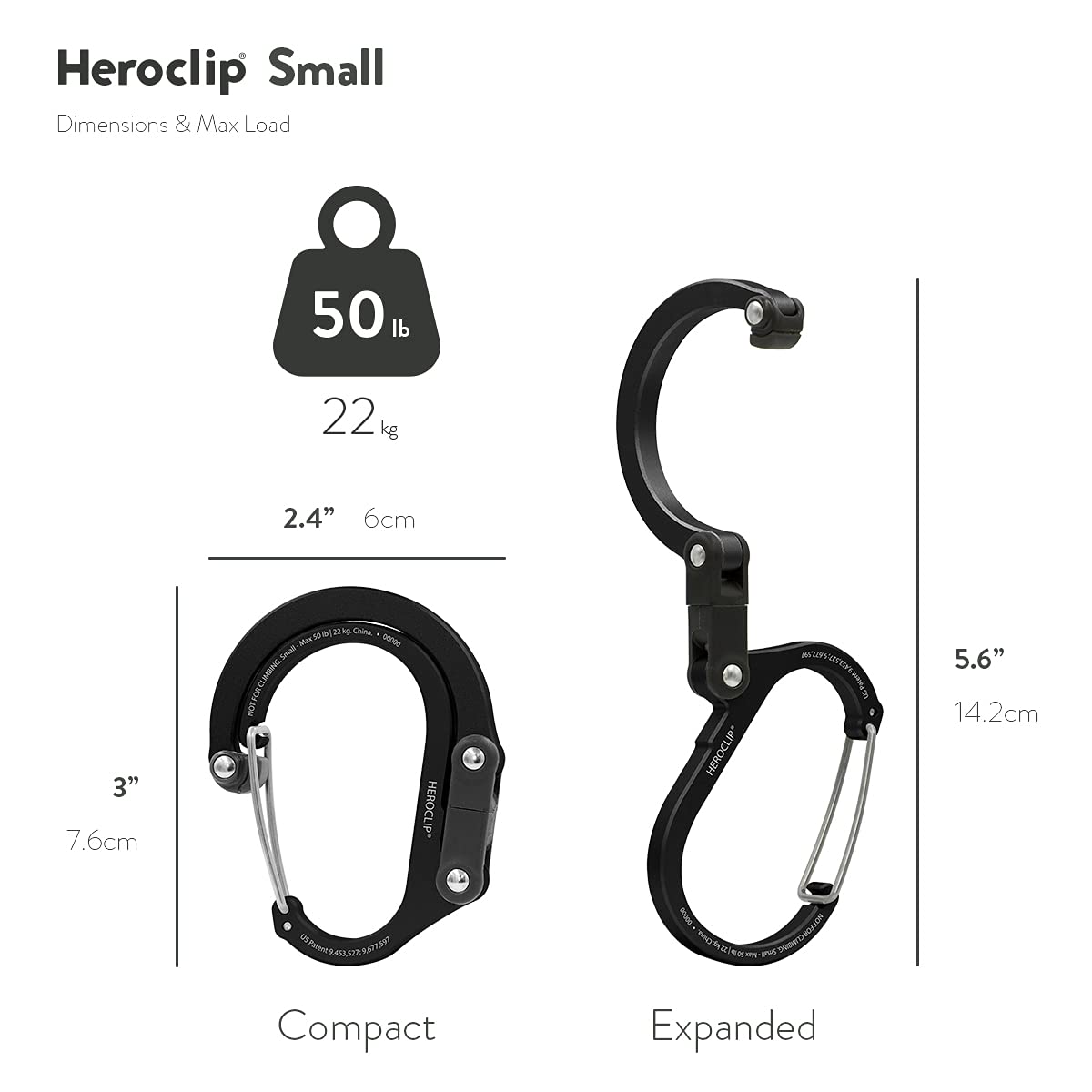 Gear Aid HEROCLIP (Small) Carabiner Gear Clip and Hook, for Hanging Bags, Purses, Lanterns, Strollers, Tools, Helmets, Water Bottles, and More