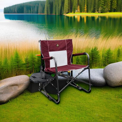 GCI Outdoor Freestyle Rocker XL con Mesa Auxiliar Silla de Camping | Mecedora Plegable portátil con reposabrazos sólidos y duraderos, Soporte para Bebidas y Respaldo cómodo, Color Rojo