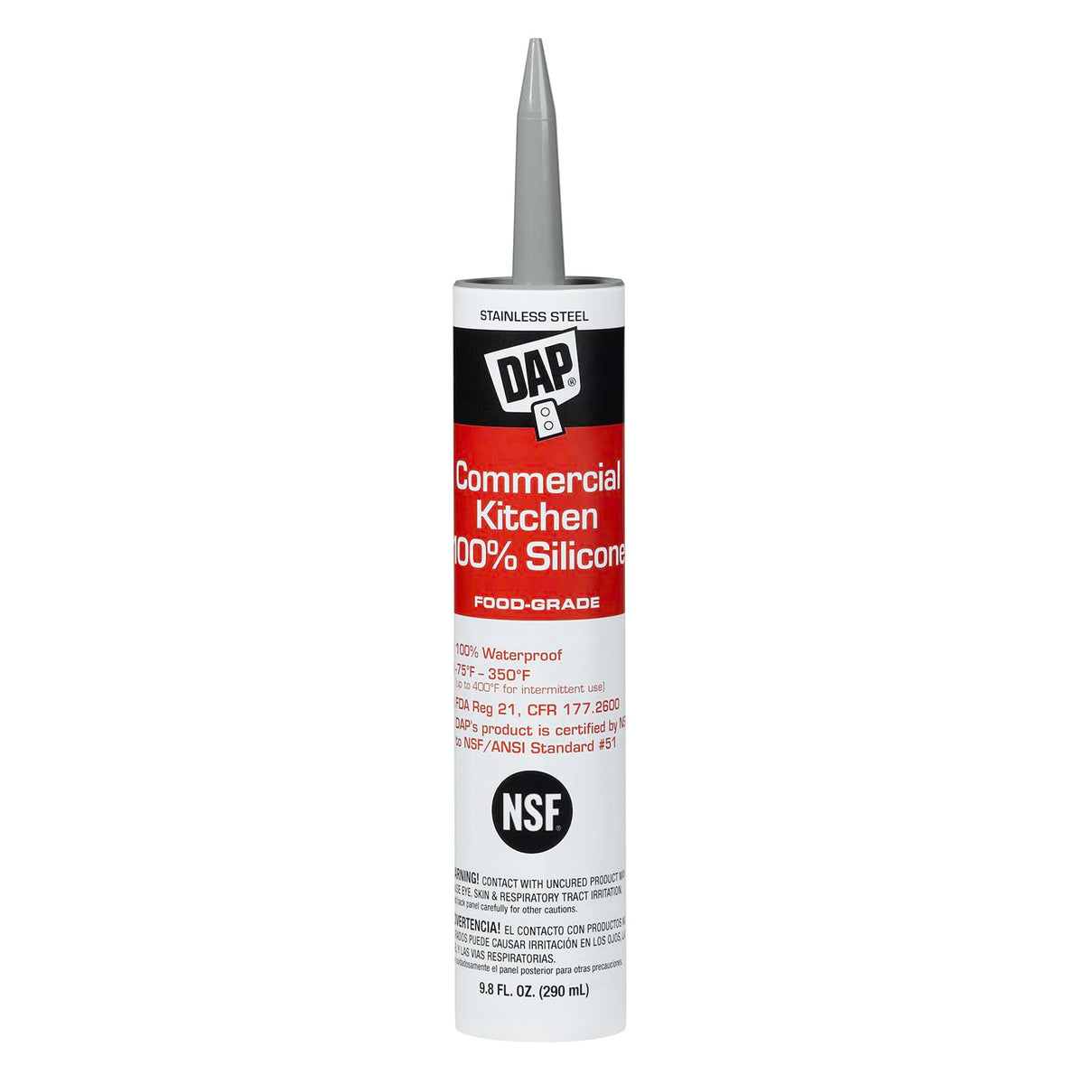 DAP INC 08660 DAP Commercial Kitchen 100% Silicone Sealant, 9.8-Ounce, Stainless Steel