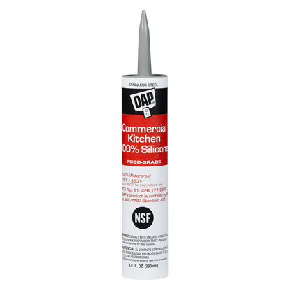 DAP INC 08660 DAP Commercial Kitchen 100% Silicone Sealant, 9.8-Ounce, Stainless Steel