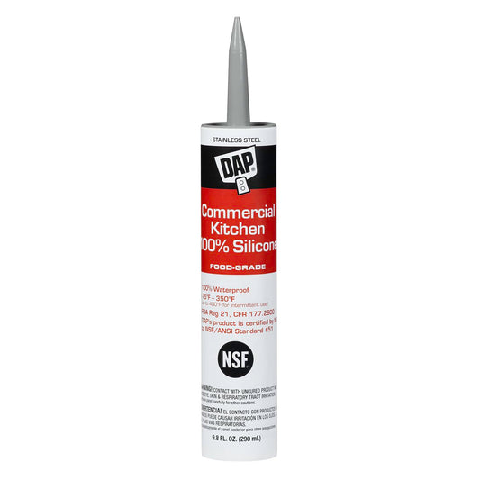 DAP INC 08660 DAP Commercial Kitchen 100% Silicone Sealant, 9.8-Ounce, Stainless Steel
