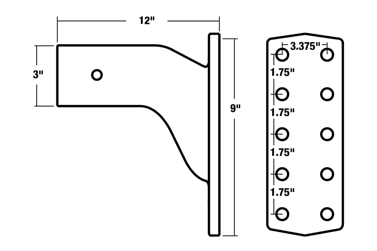 Buyers Products PM3109 - Soporte de Gancho de 4 Posiciones, Receptor de 3 Pulgadas, vástago de 10 Pulgadas, MVL 6000 Libras, MGTW 3000 Libras, Accesorios de Remolque para camión