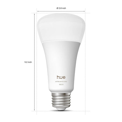 Philips Hue foco LED inteligente A21, color blanco y ambiente de color, base E26, 13,5 W, luz de espectro completo 1000K-20000K, 1600 lúmenes, regulable, compatible con Alexa, Google, Apple Home, 2