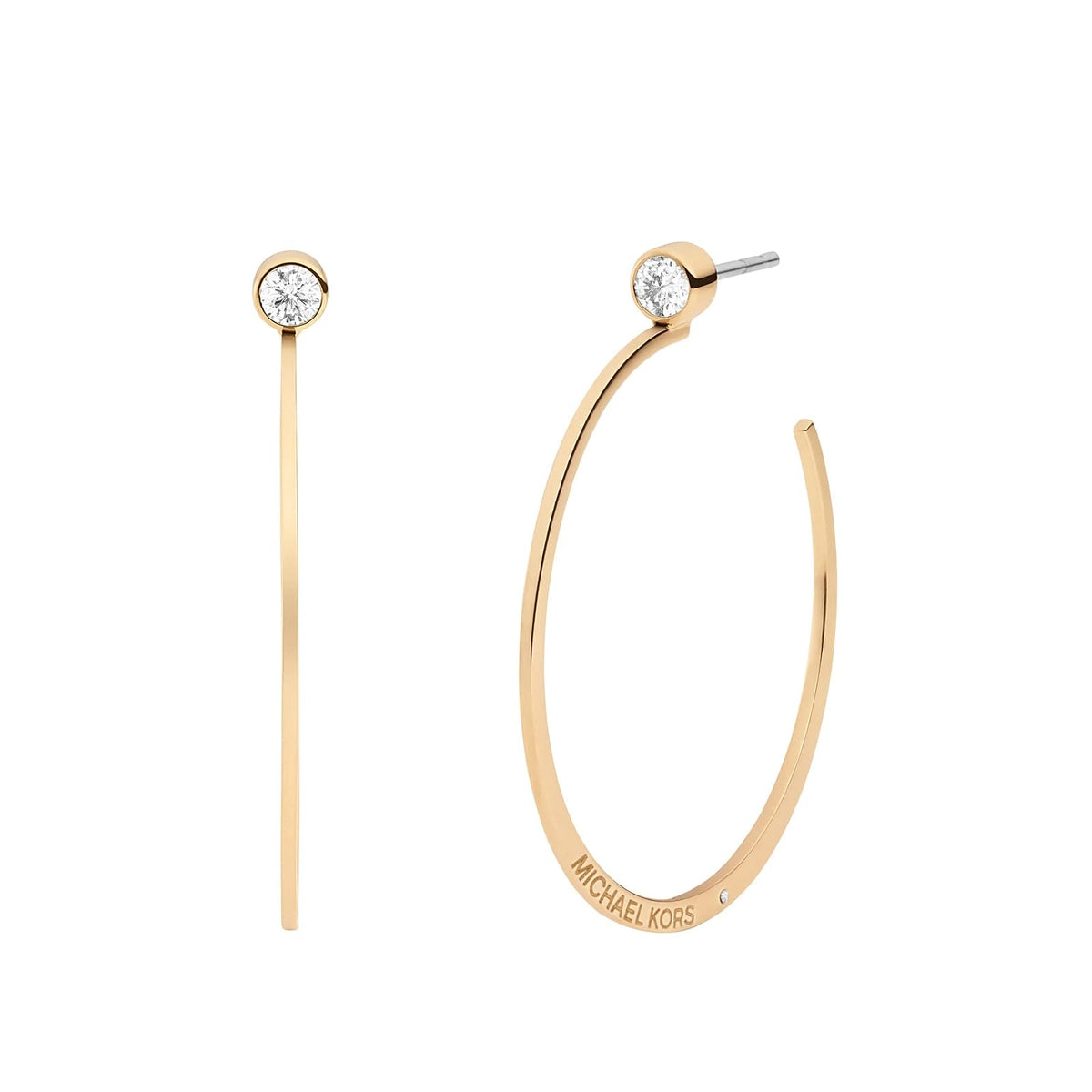 Michael Kors Gold-Tone Hoop Earrings for Women; Huggie Earrings for Women; Stainless Steel Earrings; Jewelry for Women - Logotipo de Whisper de vidrio dorado