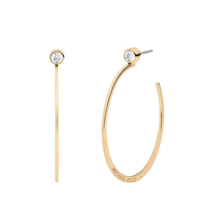 Michael Kors Gold-Tone Hoop Earrings for Women; Huggie Earrings for Women; Stainless Steel Earrings; Jewelry for Women - Logotipo de Whisper de vidrio dorado
