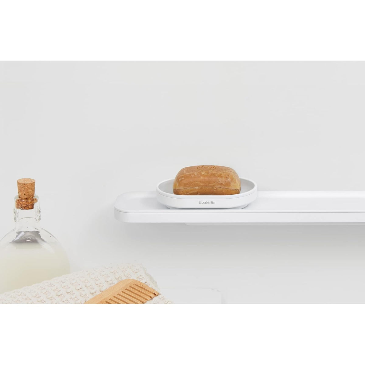 Brabantia Mindset Jabonera (mineral blanco fresco) de metal antioxidante, soporte antideslizante para bandeja de jabón para baño, ducha, fregadero de cocina