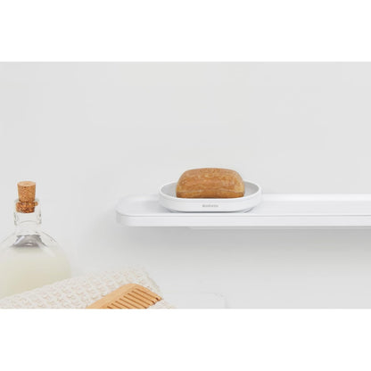 Brabantia Mindset Jabonera (mineral blanco fresco) de metal antioxidante, soporte antideslizante para bandeja de jabón para baño, ducha, fregadero de cocina