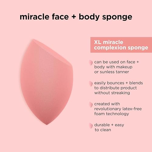 Real Techniques, Miracle Face + Body Sponge, Esponja Facial y Corporal, Tecnología de Espuma Suave y Flexible