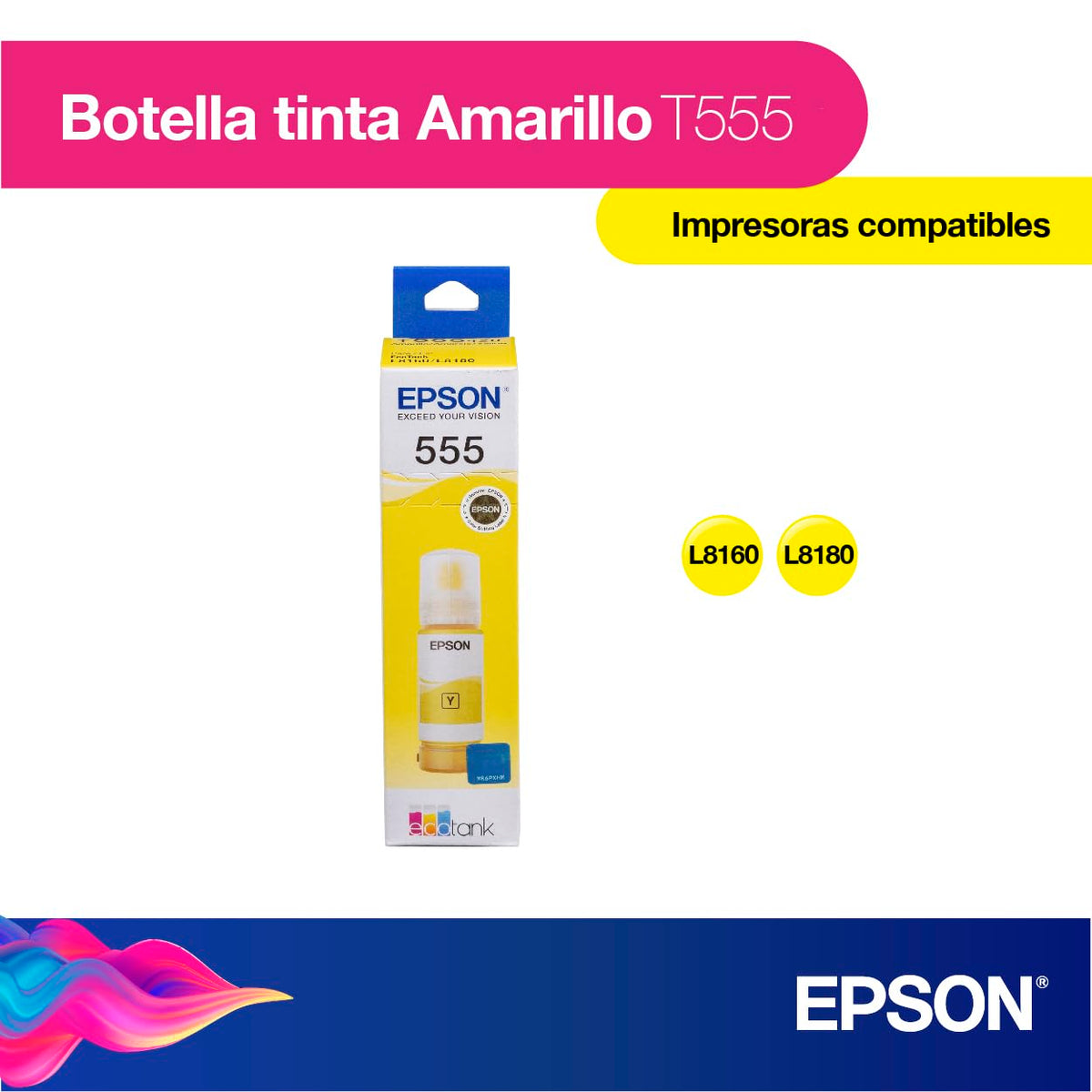 Epson Ecofit Botella de Tinta Fotográfica Color Amarillo T555 para Impresoras L8160 y L8180