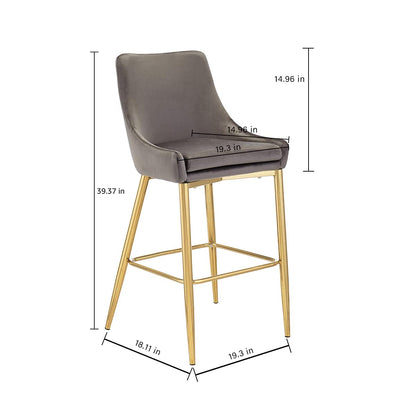 CangLong - Taburete tapizado de Terciopelo con Patas de Metal para Bar, Cocina, Comedor, Sala de Estar y Bar bistró, Juego de 2, Color Gris