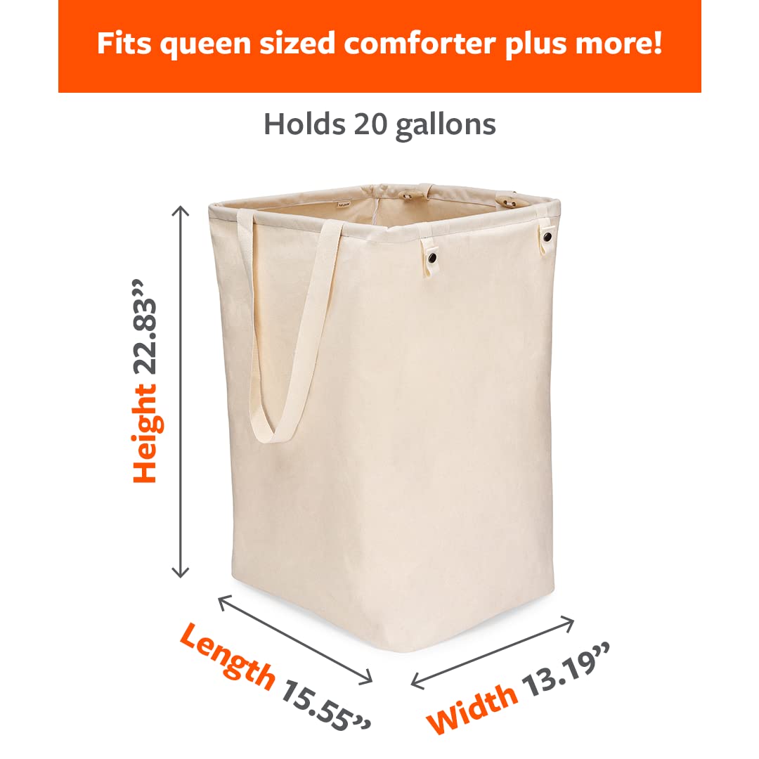 Cesto plegable de gran tamaño para ropa sucia y toallas, bolsa de lavandería de algodón orgánico de pie alto con asas largas, ideal para baño, recámara o habitación de los niños, tamaño grande natural