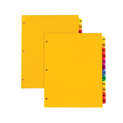 Oxford - Divisores mensuales de plástico para carpetas de 3 anillos, 12 pestañas preimpresas multicolores, enero a diciembre, tamaño carta, paquete de 2 (89608)