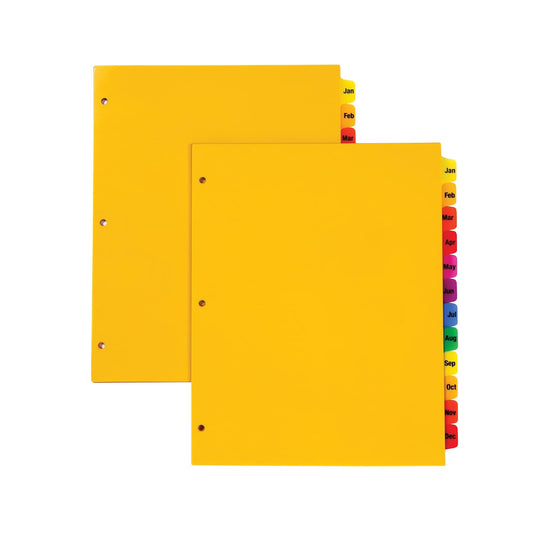 Oxford - Divisores mensuales de plástico para carpetas de 3 anillos, 12 pestañas preimpresas multicolores, enero a diciembre, tamaño carta, paquete de 2 (89608)