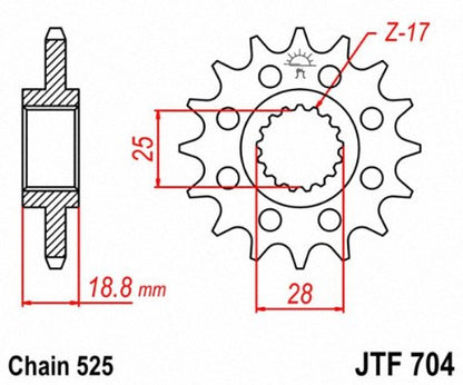 JT Sprockets JTF704.17 - Piñón Delantero de Acero 17T, Color Negro