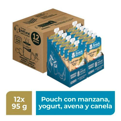 Gerber Snack Para Bebé, A Partir de los 12 Meses, Con Proteína y Sin Azúcar Añadida, Manzana Canela con Yogurt y Avena, Caja con 12 Pouches de 95 g c/u
