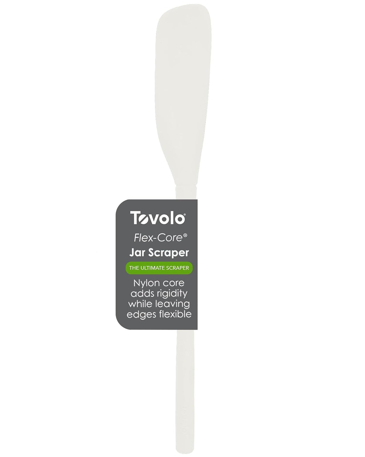 Tovolo Flex-Core - Raspador de silicona para tarros, color blanco, espátula de goma de mango largo con cabeza en ángulo para recoger y raspar, espátulas resistentes al calor para uso en cocina, apto