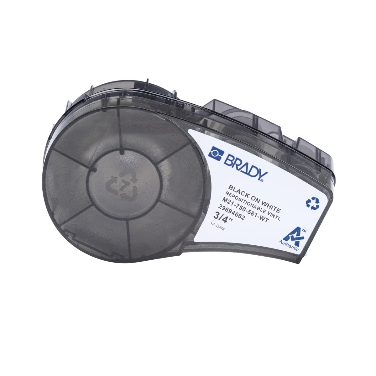 Brady Etiquetas de Vinilo Reposicionables B-581, 0.5" x 20 pies - 0.75 in W x 21 ft L - Cartucho - negro - blanco