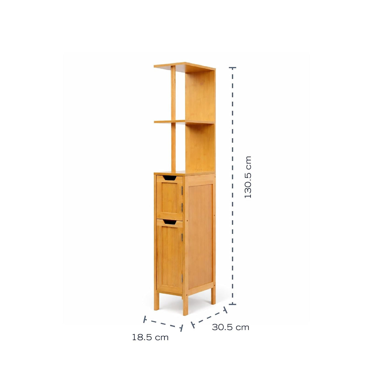 Nautica Home Mueble Organizador de Baño con Estantes y Gabinete, Torre de Almacenamiento de Bambú para Baño, Estantería Alta Compacta con Puertas para Espacios Reducidos