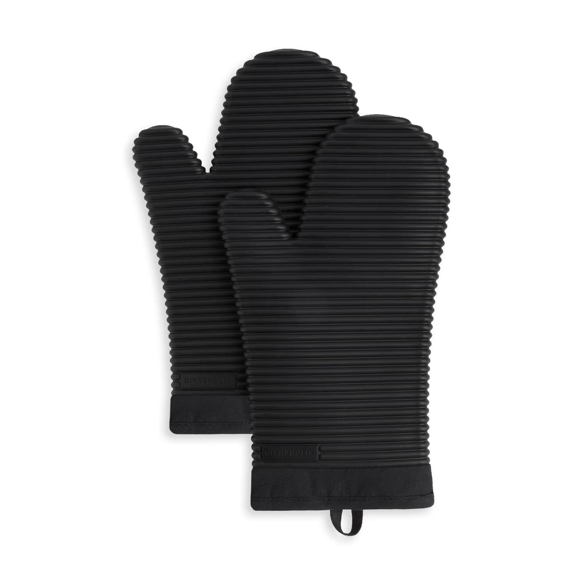 KitchenAid Juego de 2 Manoplas de Silicona Acanaladas - 7.5"x13" - Negro mate