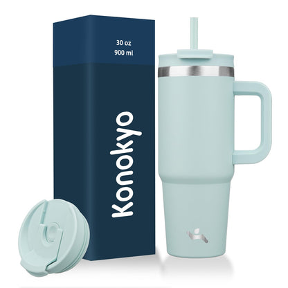 Konokyo Vaso Térmico de 40 oz con Asa y Popote, Lavanda - 30 Ounces - Azul (Blue Haze)
