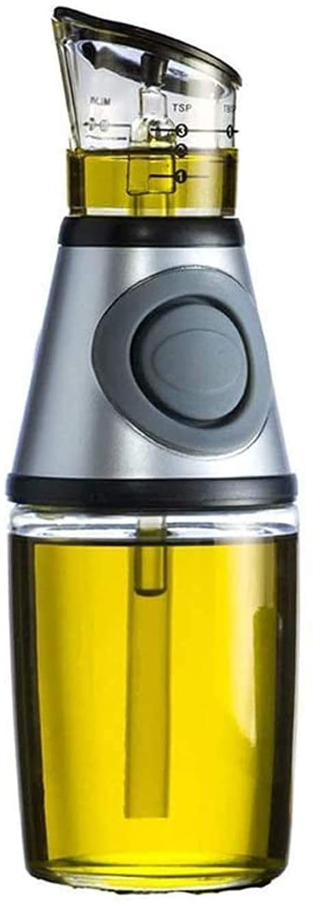 Dispensador de aceite y vinagre de vidrio superior, vertedor de aceite de medición para cocina,botella de aceite de vidrio transparente con escala, 8.5 onzas