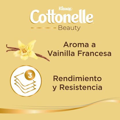 Kleenex Cottonelle Beauty, Papel Higiénico, Paquete con 18 Rollos de 180 Hojas Triples C/U.