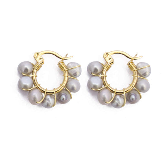 Malka Joyeria , Arracadas/Aretes de chapa de Oro c/Perla natural color gris