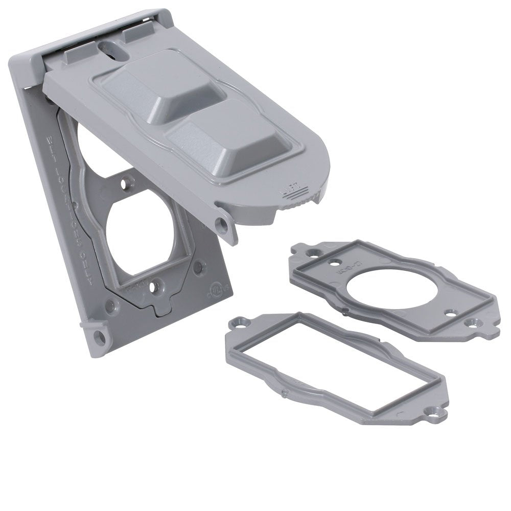 Leviton 0WM1V-0GY Placa para Intemperie de Aluminio para Receptáculo Dúplex, color Gris