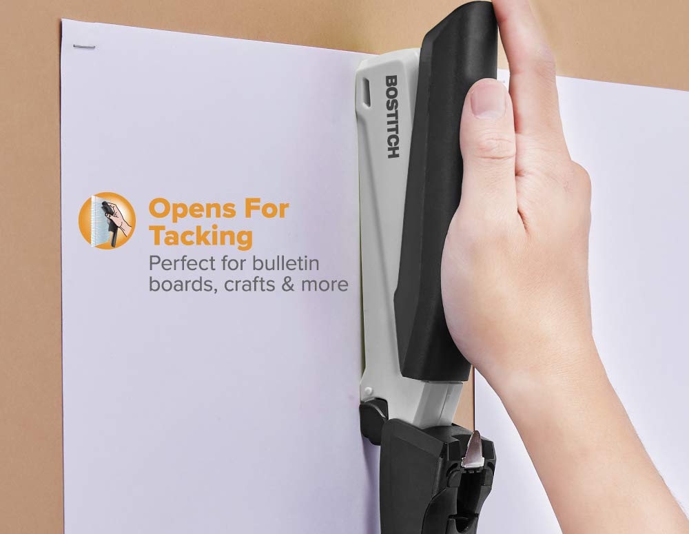 Bostitch Office Executive Stapler - 3 en 1, Sin Esfuerzo con un Dedo, Operación por Resorte, Negro/Gris (INP20)