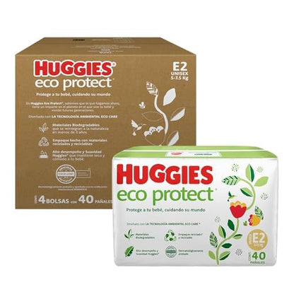 Huggies Eco Protect Pañal Desechable para bebé Unisex Etapa 2 Caja con 160 Pañales Desechables + Huggies Cuidado Puro Toallas Húmedas para Bebé Caja con 640 Piezas 8 paquetes de 80 toallitas cada una